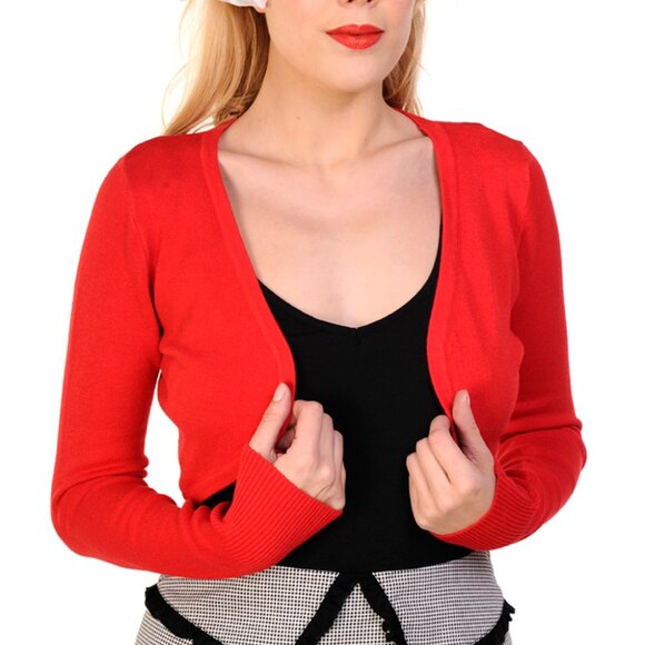 Dancing Days Red Longsleeve Fine Silky Knit Bolero sweater Shrug, All Sizes - Picture 1 of 1